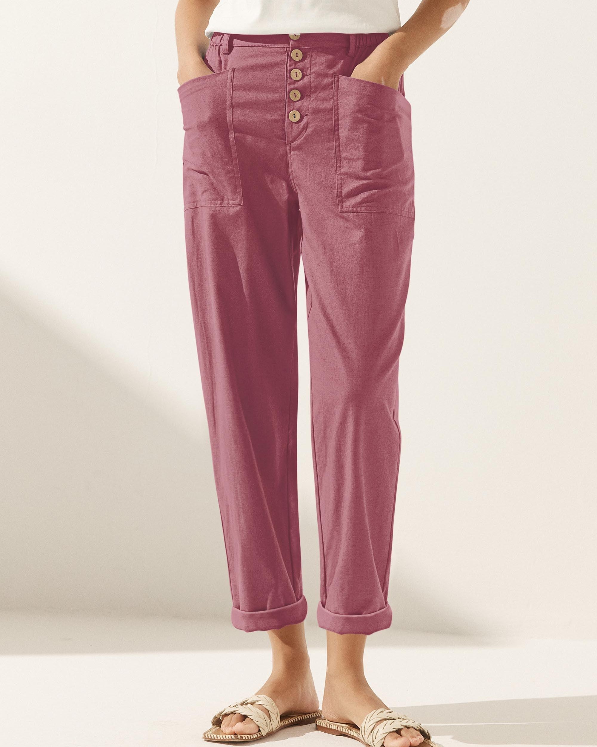 Linen Simple Button Fly Trousers HEIDI - BOTTOMS-Linen Pants