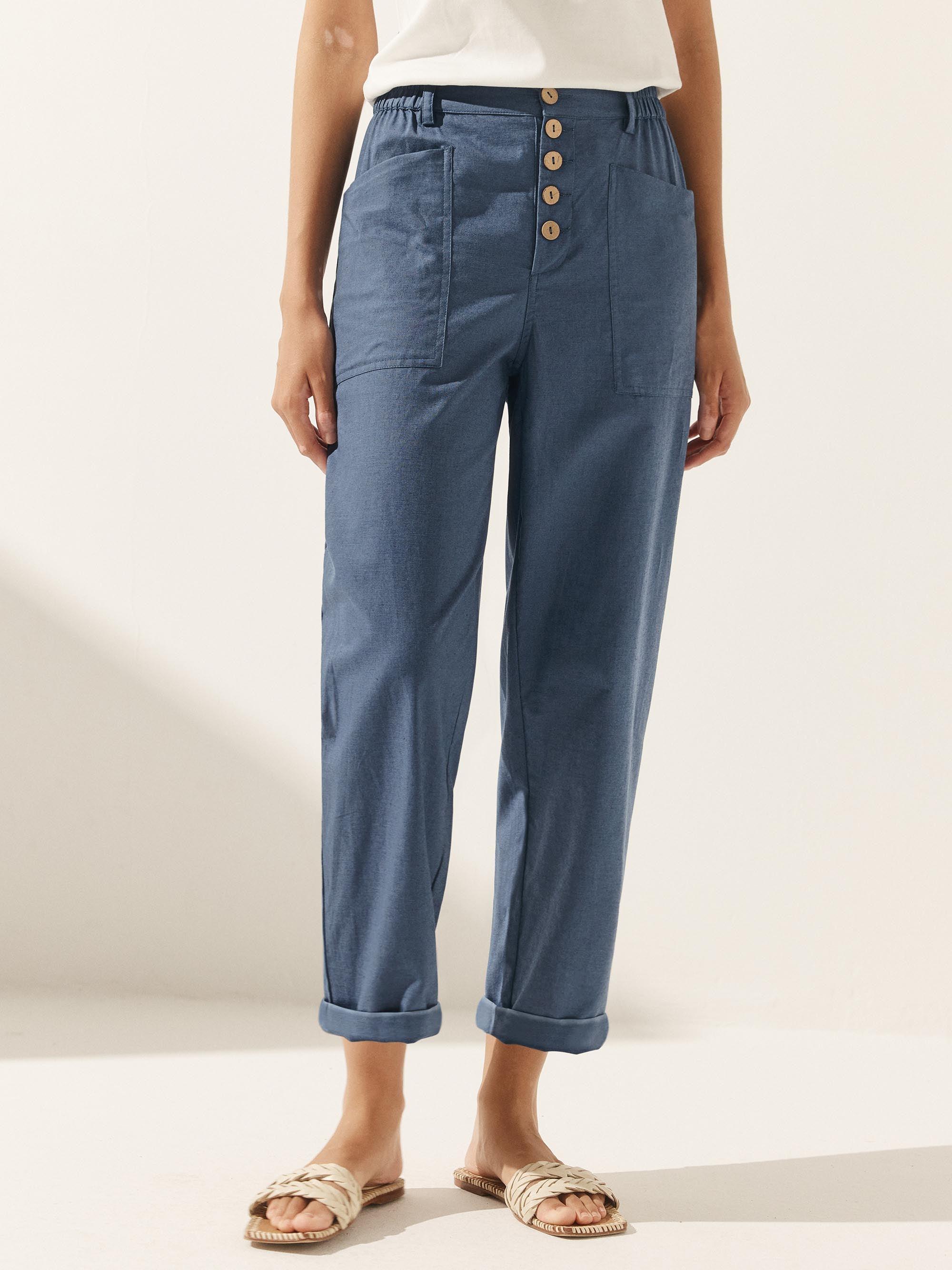 Linen Simple Button Fly Trousers HEIDI - BOTTOMS-Linen Pants