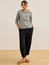 LINEN ROUND SOFT-FOLD COLLAR TOP ANAIS - TOPS-Linen Blouses