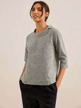 LINEN ROUND SOFT-FOLD COLLAR TOP ANAIS - Neutral Grey / S - TOPS-Linen Blouses