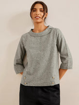 LINEN ROUND SOFT-FOLD COLLAR TOP ANAIS - TOPS-Linen Blouses