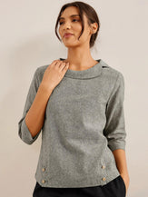 LINEN ROUND SOFT-FOLD COLLAR TOP ANAIS - TOPS-Linen Blouses