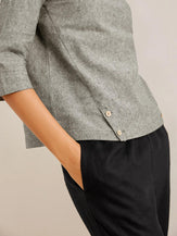 LINEN ROUND SOFT-FOLD COLLAR TOP ANAIS - TOPS-Linen Blouses