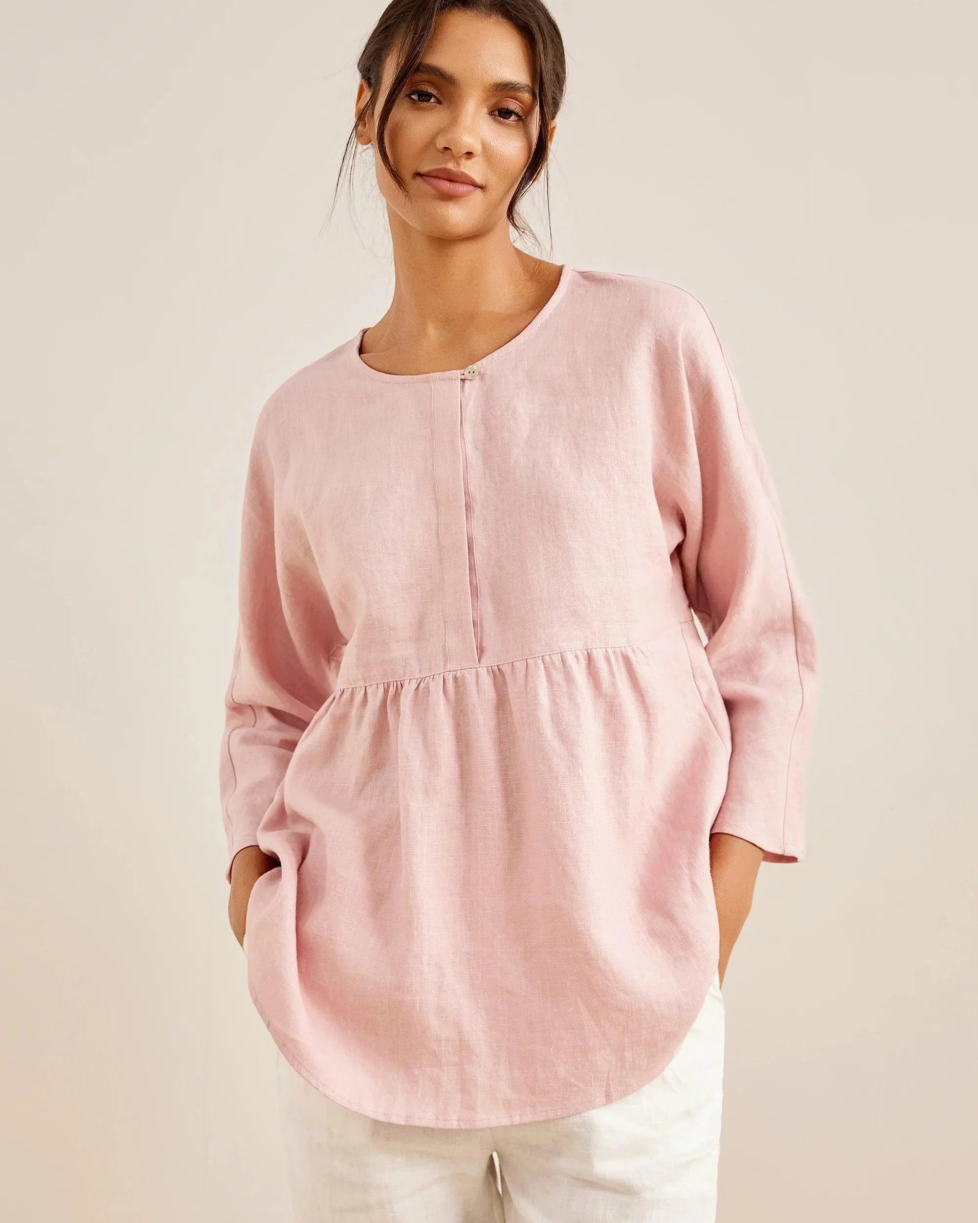 SITKA Linen Long-Sleeved Top - TOPS-Linen Blouses