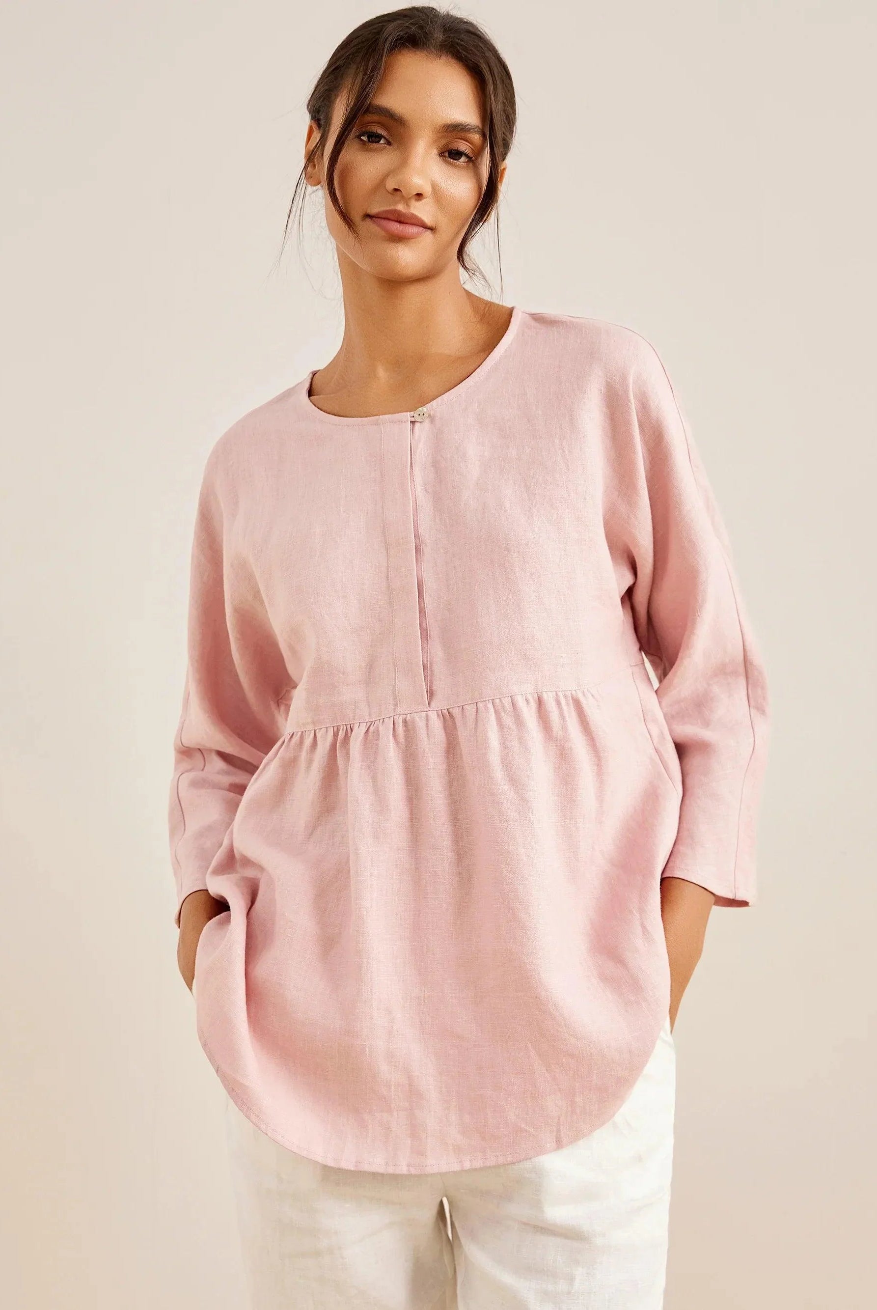SITKA Linen Long-Sleeved Top - TOPS-Linen Blouses
