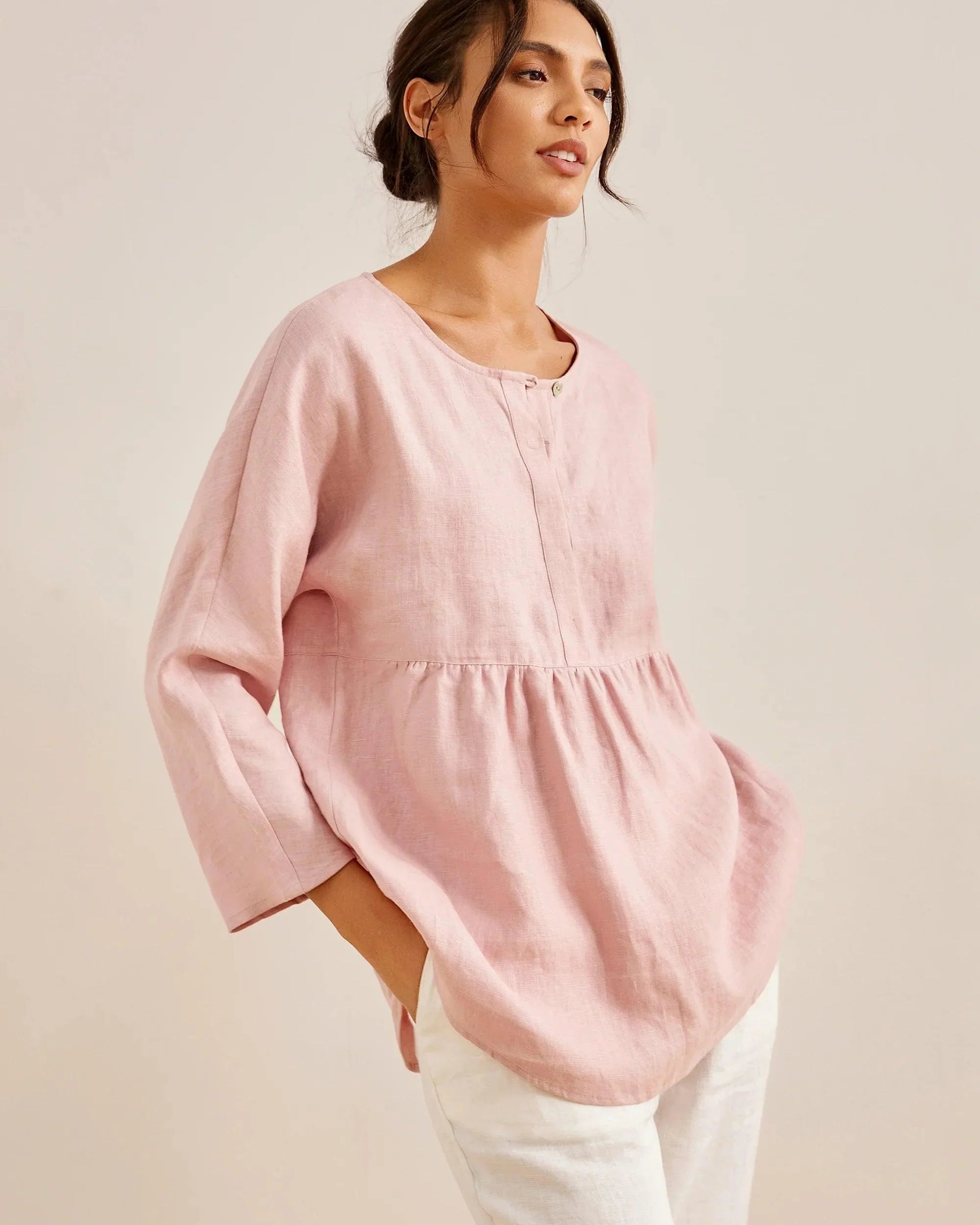 SITKA Linen Long-Sleeved Top - TOPS-Linen Blouses