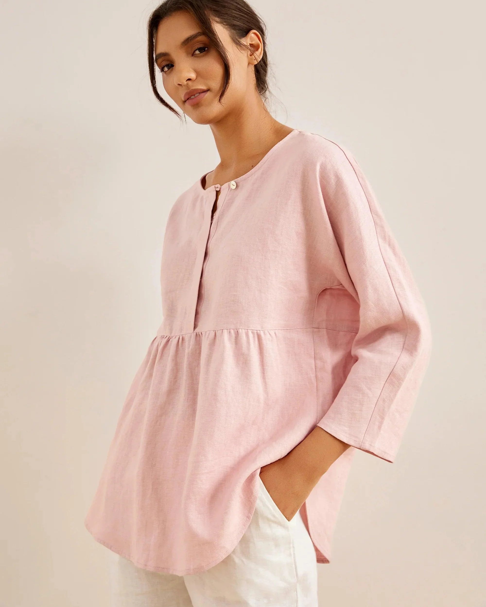 SITKA Linen Long-Sleeved Top - TOPS-Linen Blouses