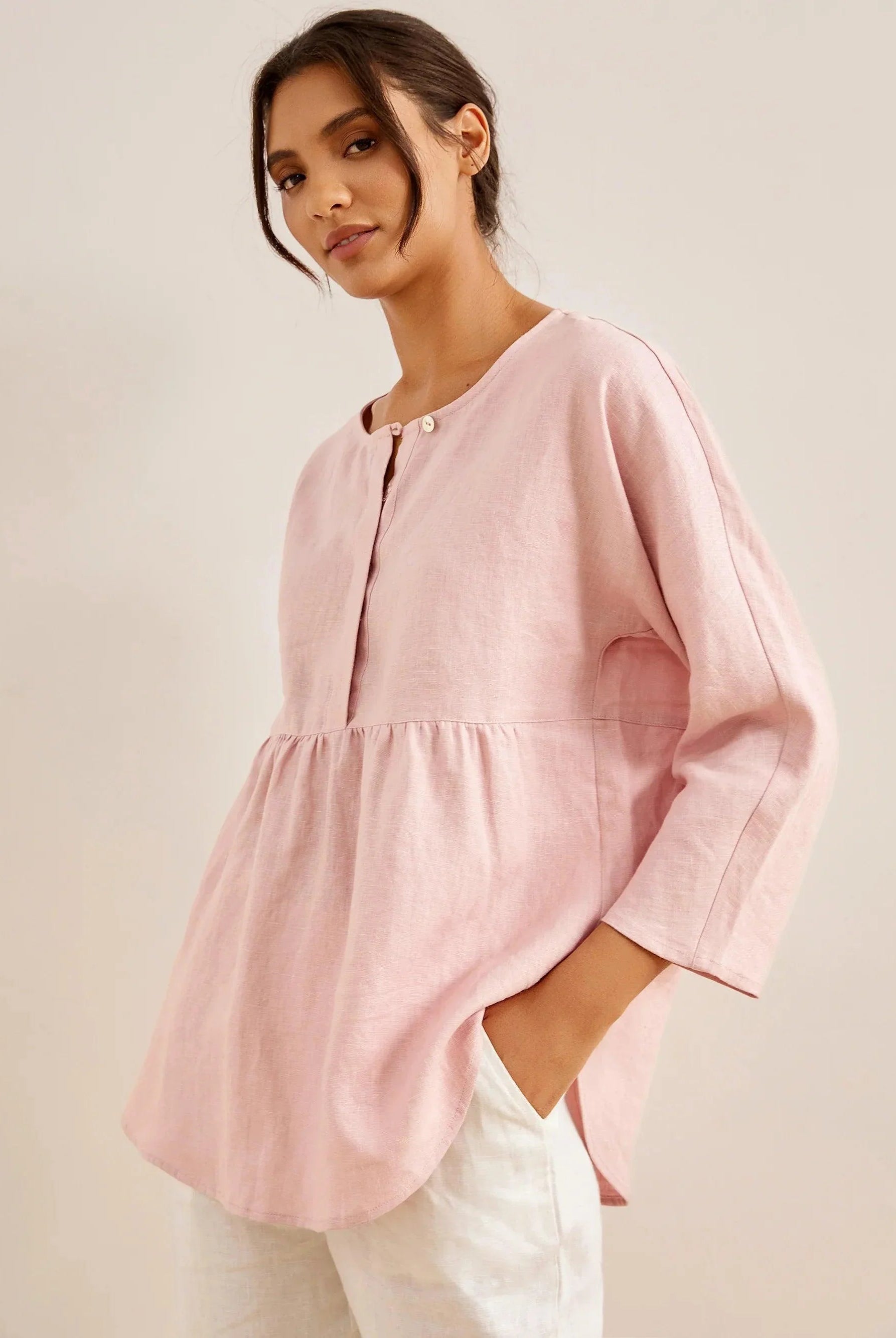 SITKA Linen Long-Sleeved Top - TOPS-Linen Blouses