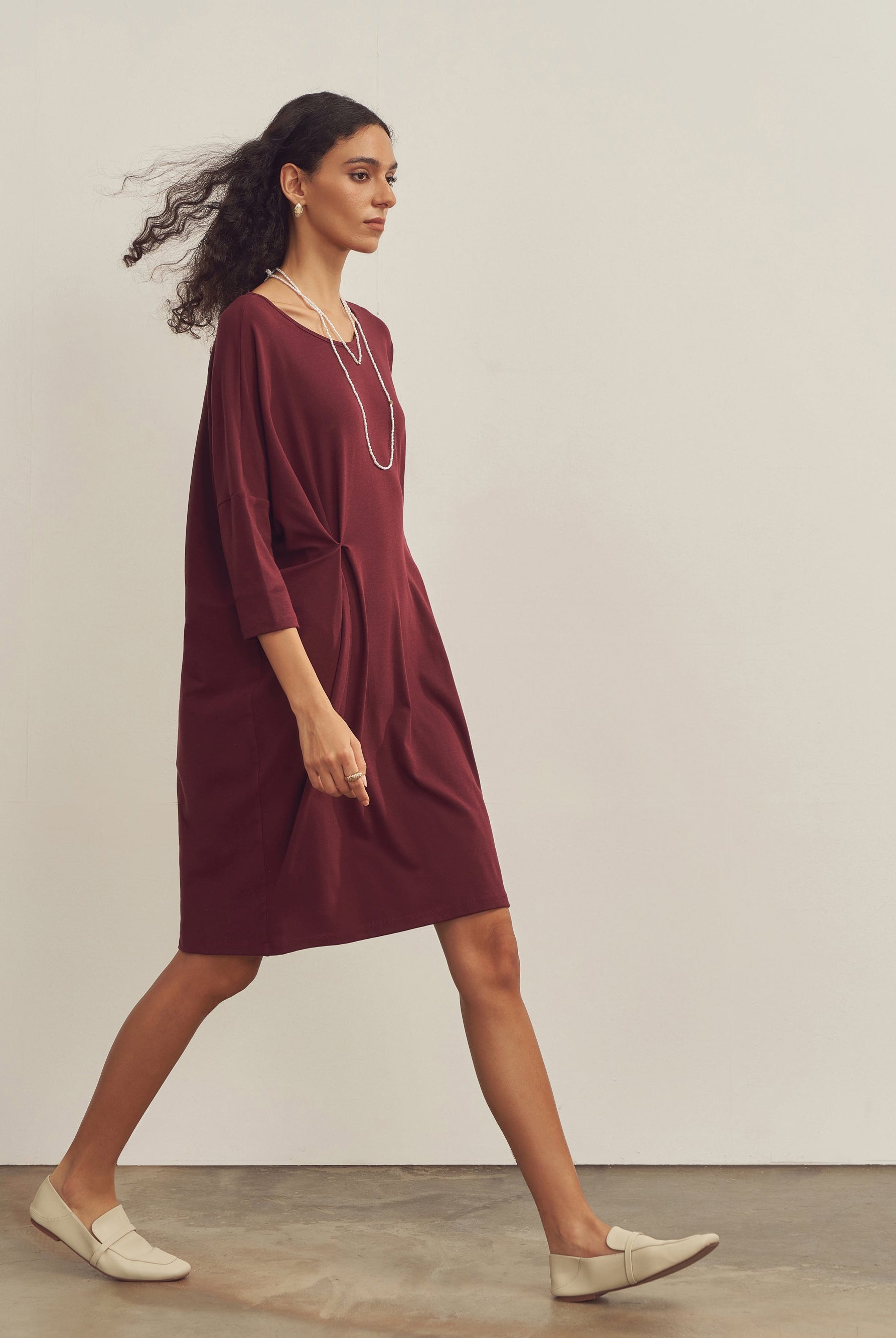 Merino Wool Waist Tuck-Detail Dress