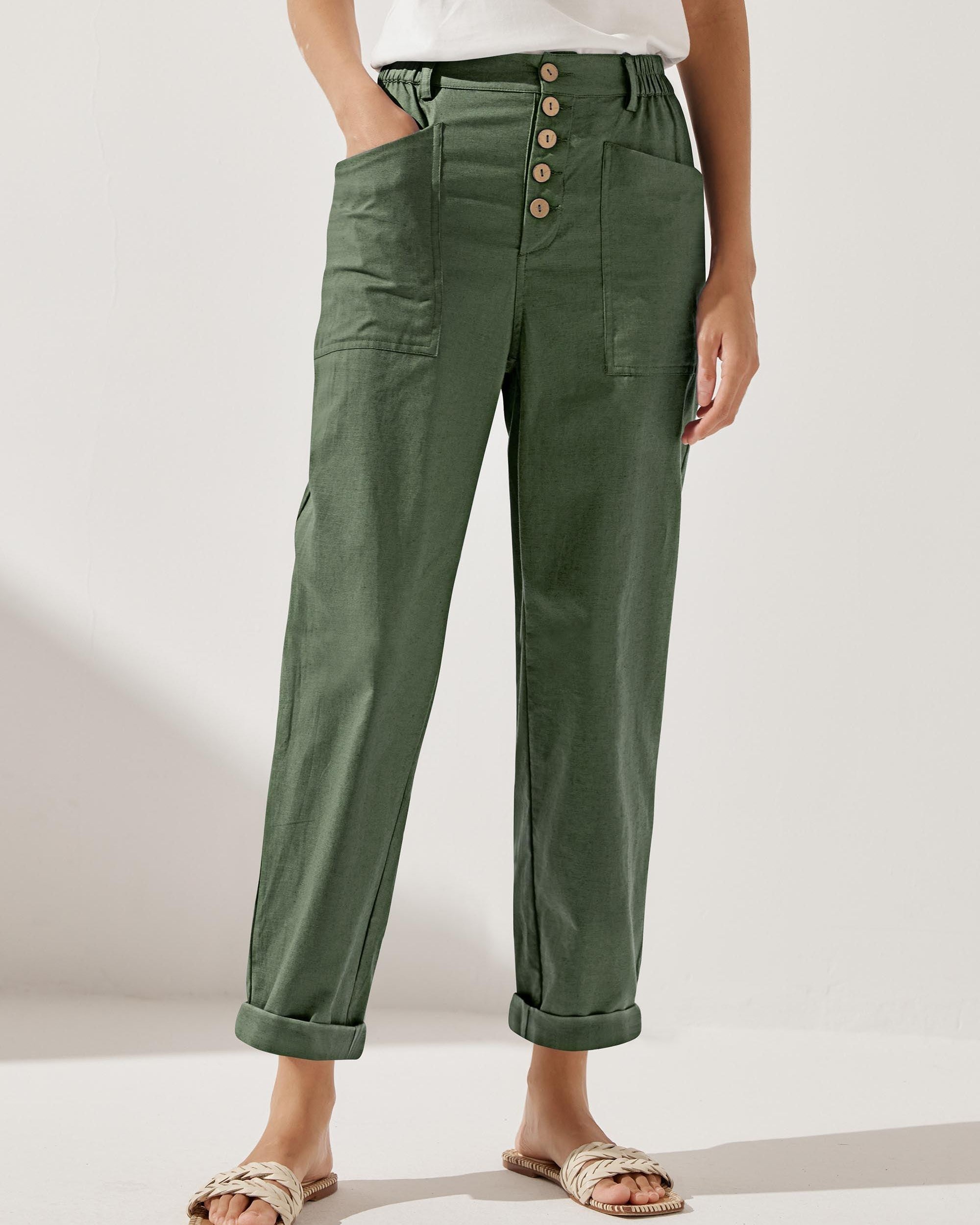 Linen Simple Button Fly Trousers HEIDI - BOTTOMS-Linen Pants