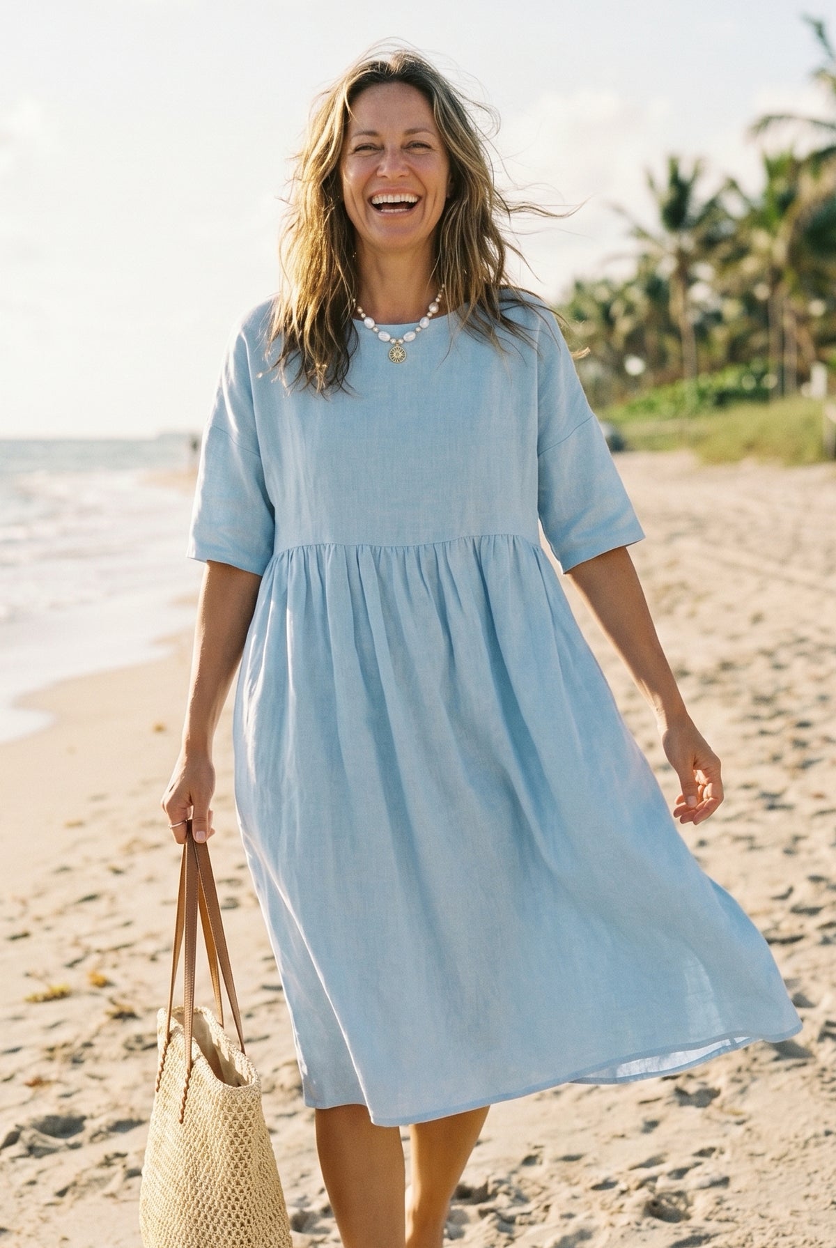 100% Linen A-Line Midi Dress VALENCIA by LINTICO for women