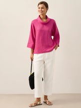 Linen-Cotton Dropped Collar Long-Sleeve Top TRISTAN by LINTICO for women