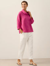 Linen-Cotton Dropped Collar Long-Sleeve Top TRISTAN by LINTICO for women