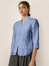 Veste cintrée 100 % lin à boutons main AMELIA - Hauts-Vestes en lin