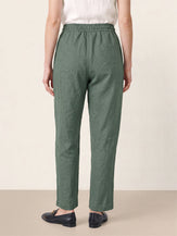 Green 100% Linen Drawstring Utility Ankle Pants AMELINE by LINTICO