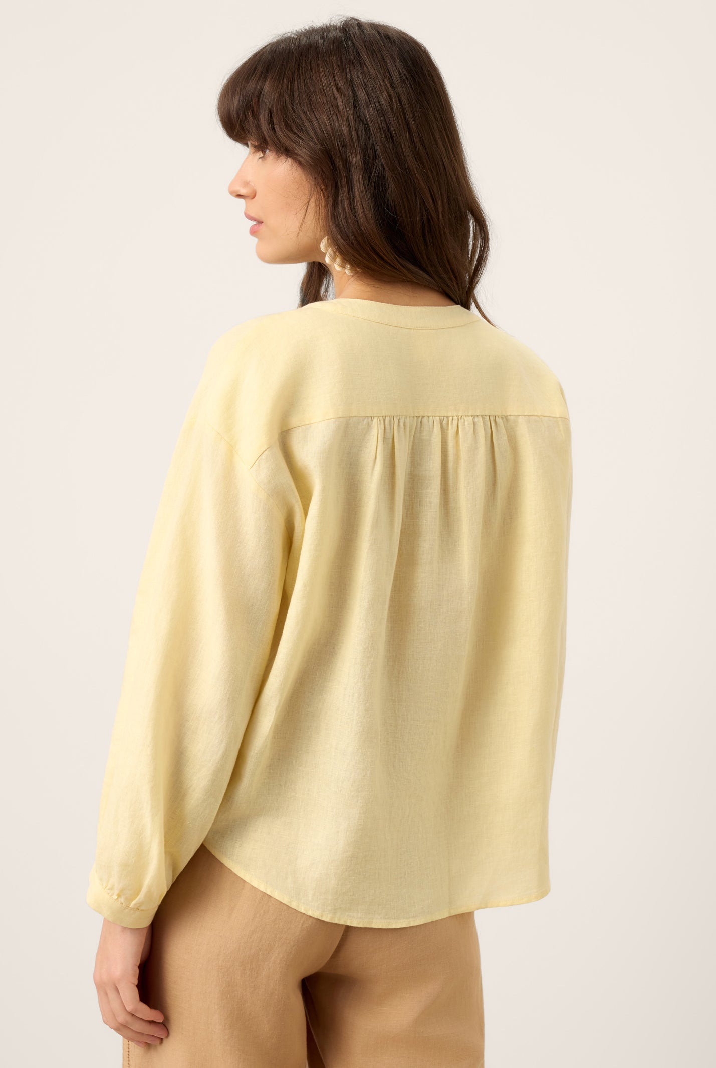 100% Linen Lace-Up Shirred Lantern Sleeve Blouse DOROTHEA by LINTICO for women