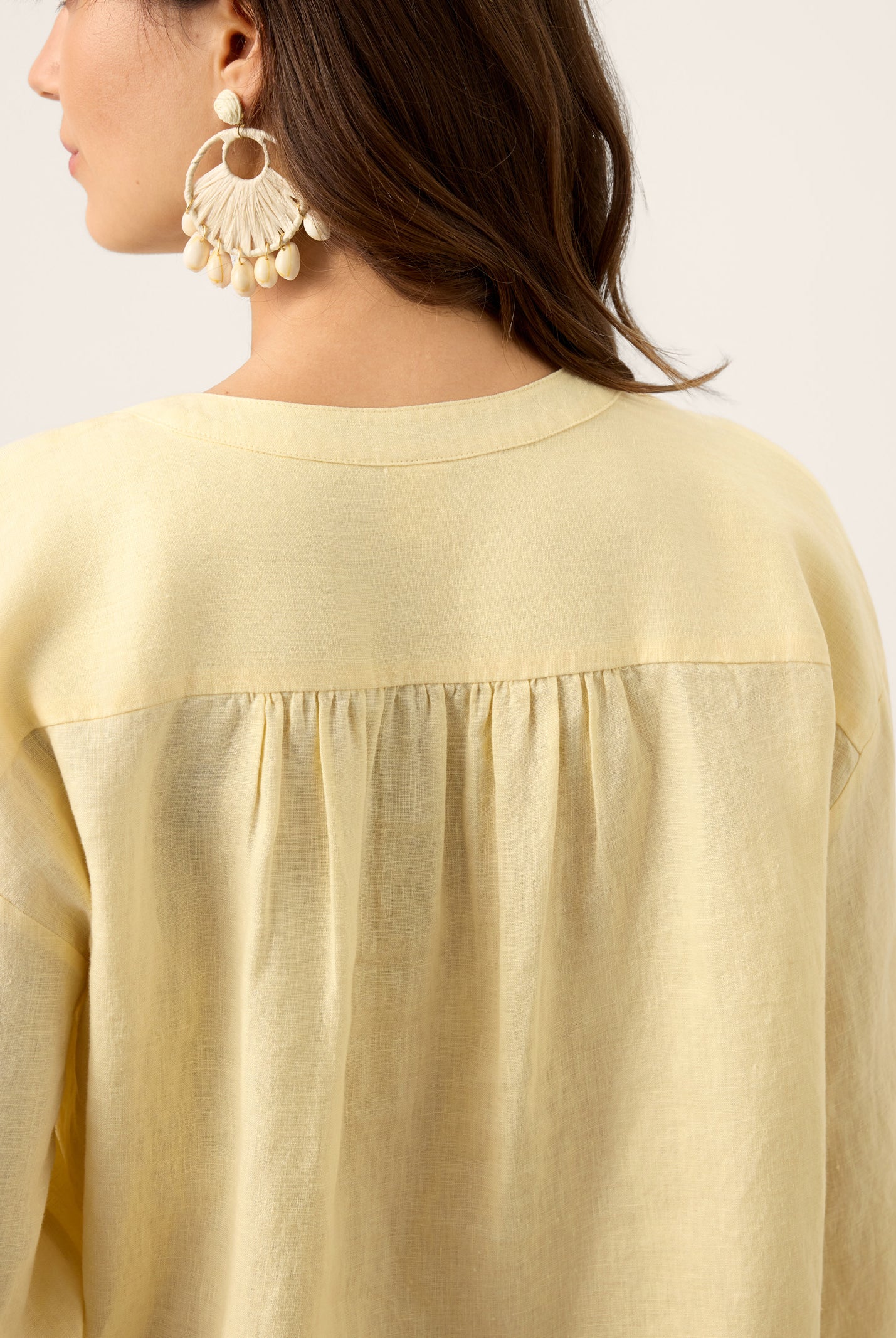 100% Linen Lace-Up Shirred Lantern Sleeve Blouse DOROTHEA by LINTICO for women