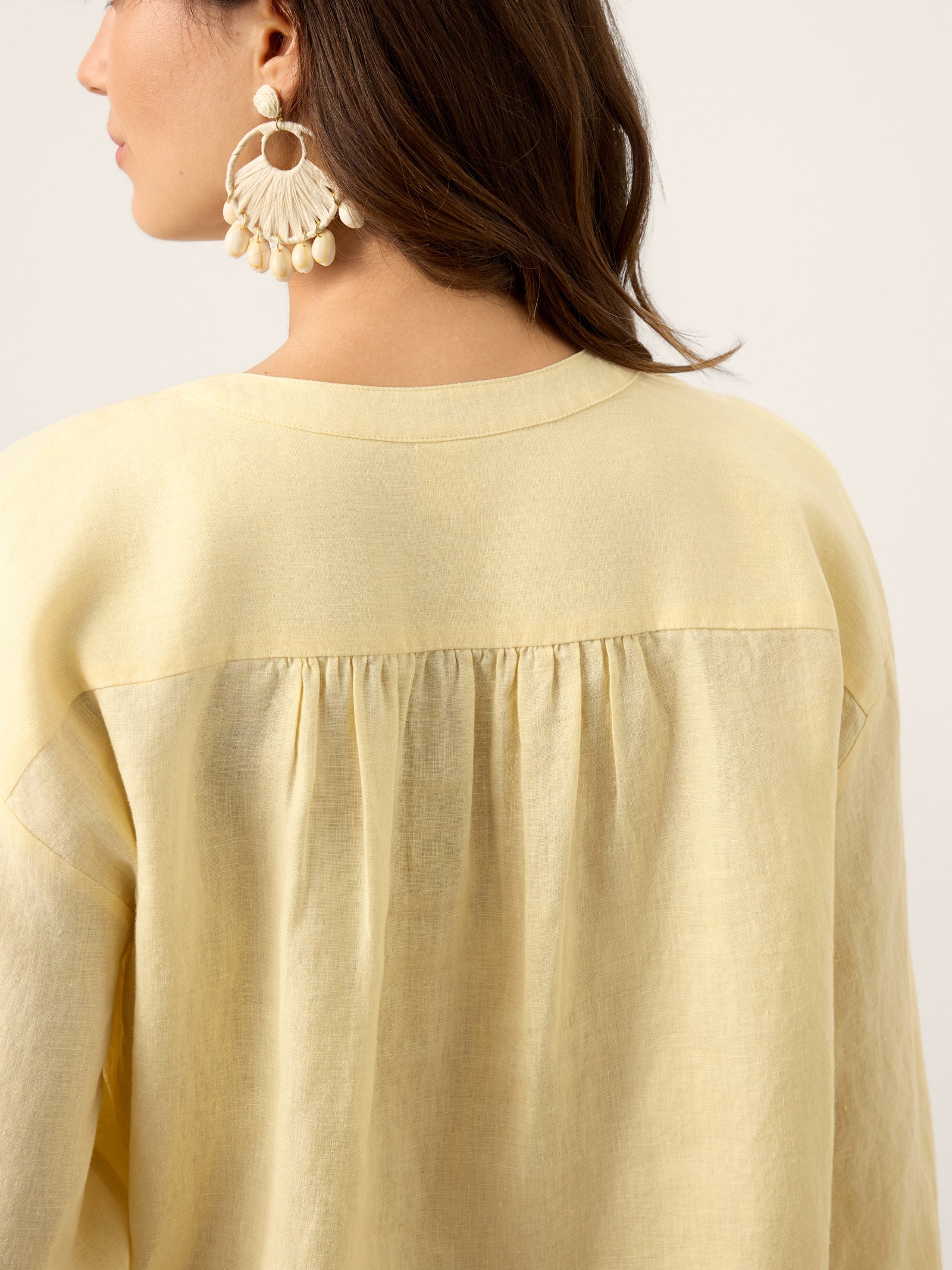 100% Linen Lace-Up Shirred Lantern Sleeve Blouse DOROTHEA by LINTICO for women