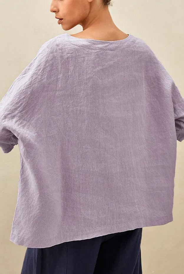 AURORA 100% Linen Boatneck 3/4 Length Sleeve Top - TOPS-Linen Blouses