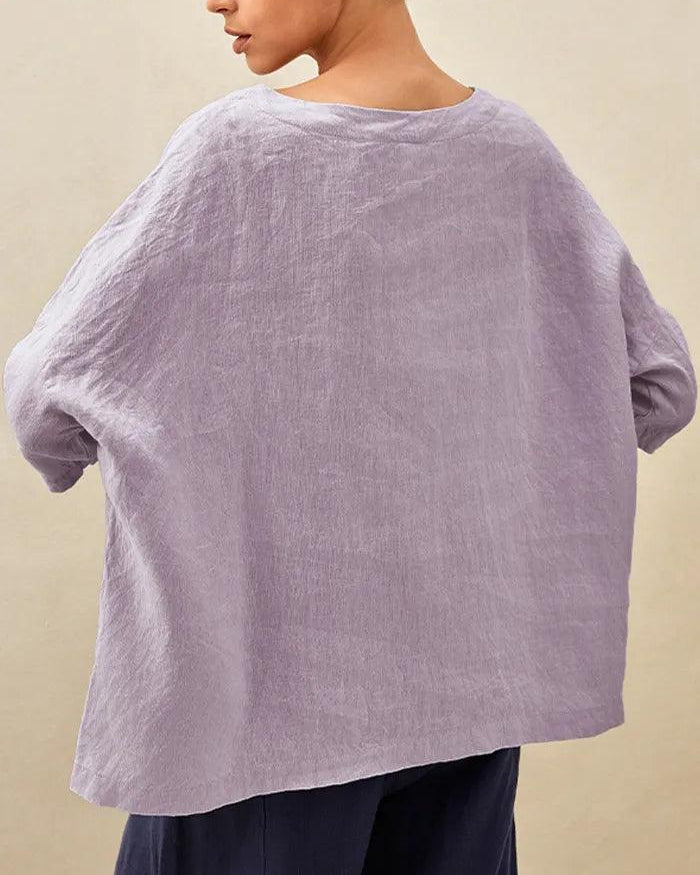 AURORA 100% Linen Boatneck 3/4 Length Sleeve Top - TOPS-Linen Blouses
