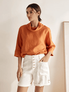 Linen Button-Fly Quarter Shorts LUCY - BOTTOMS-Linen