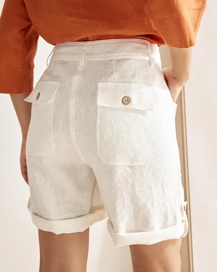 Linen Button-Fly Quarter Shorts LUCY - BOTTOMS-Linen
