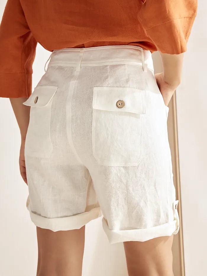 Linen Button-Fly Quarter Shorts LUCY - BOTTOMS-Linen