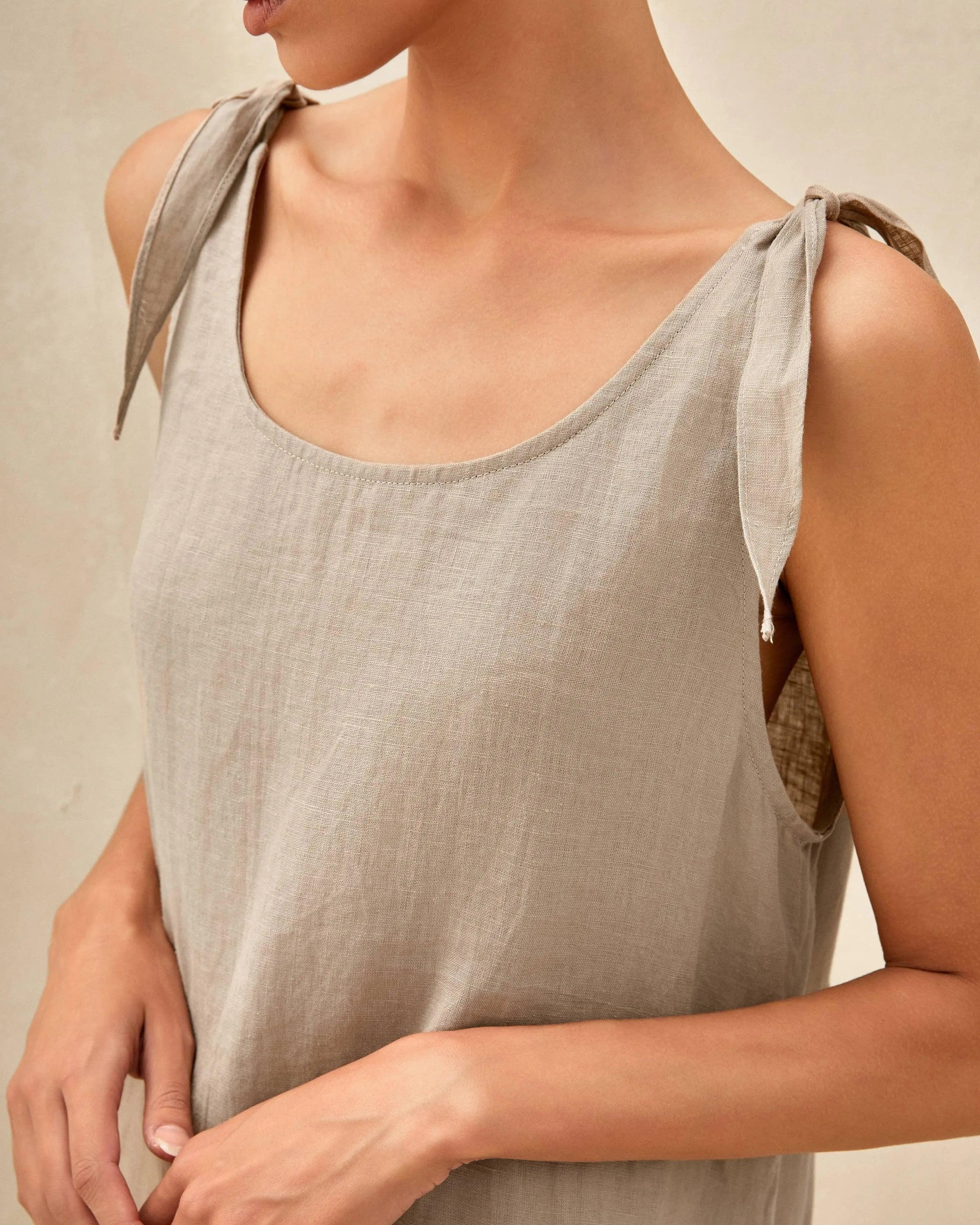 100% Linen Camisole Dress QEARL - DRESSES-Linen Maxi
