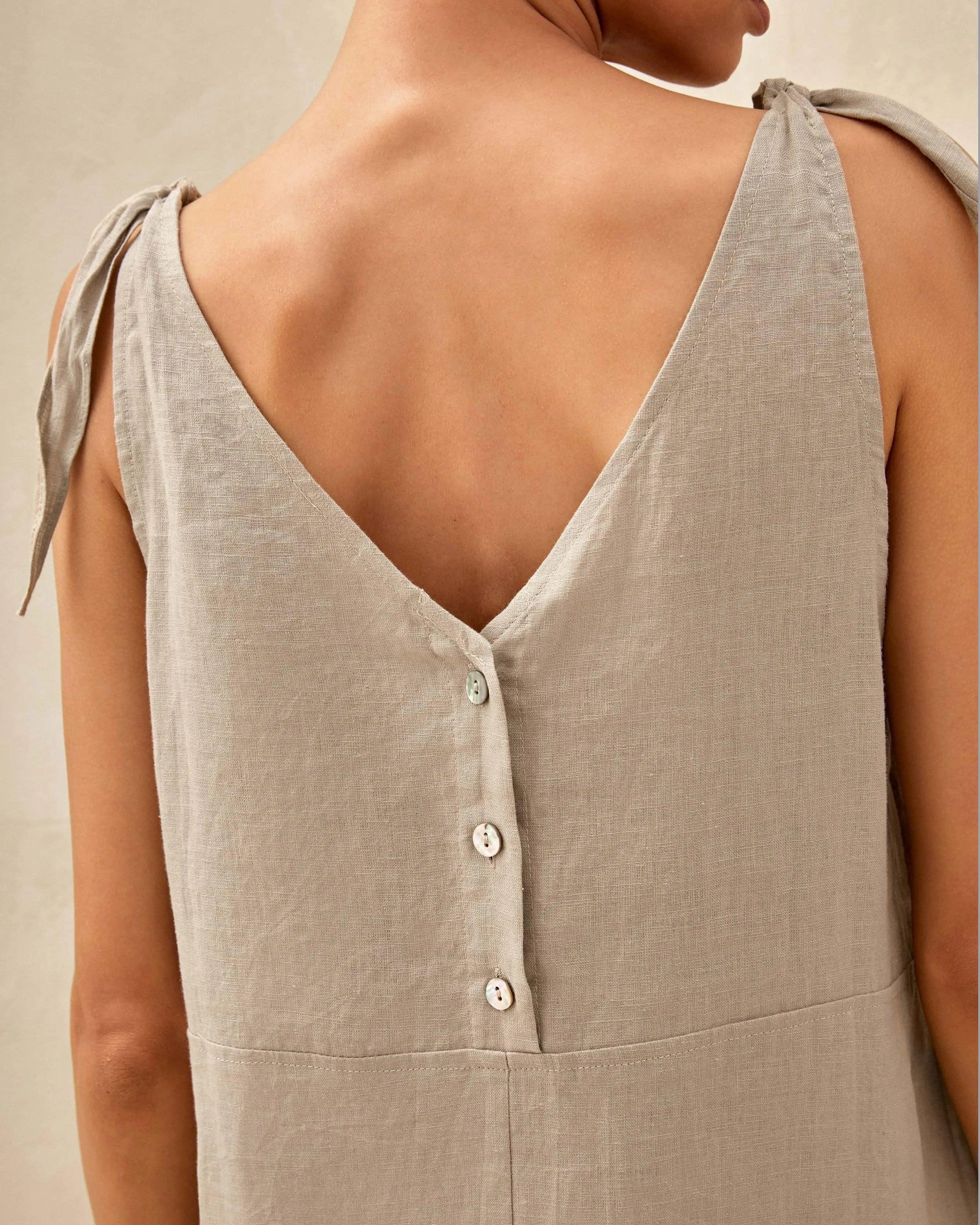 100% Linen Camisole Dress QEARL - DRESSES-Linen Maxi