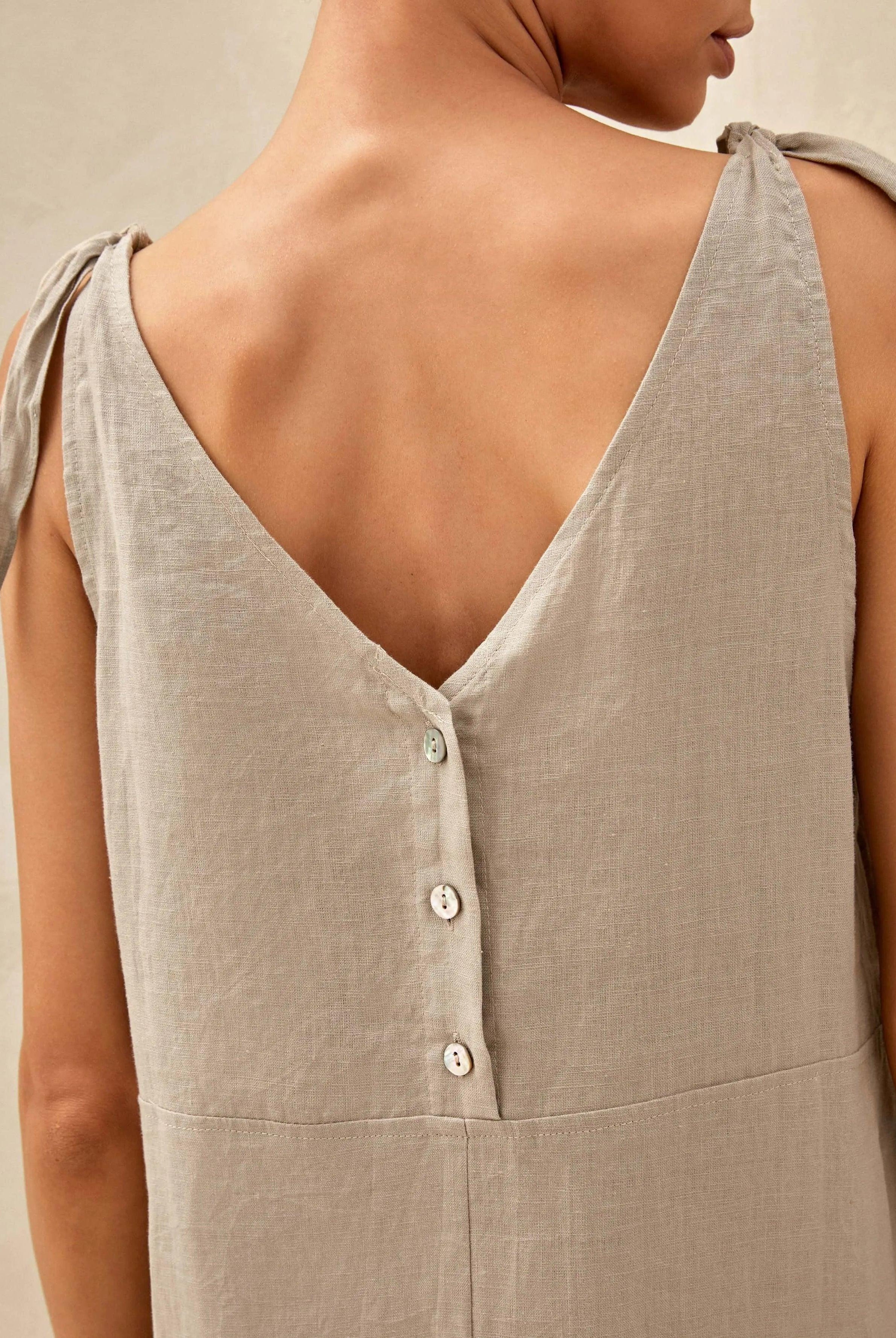 100% Linen Camisole Dress QEARL - DRESSES-Linen Maxi