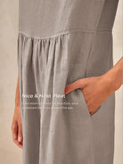 Linen Striped Cap Sleeve Washed Maxi Dress - DRESSES-Linen