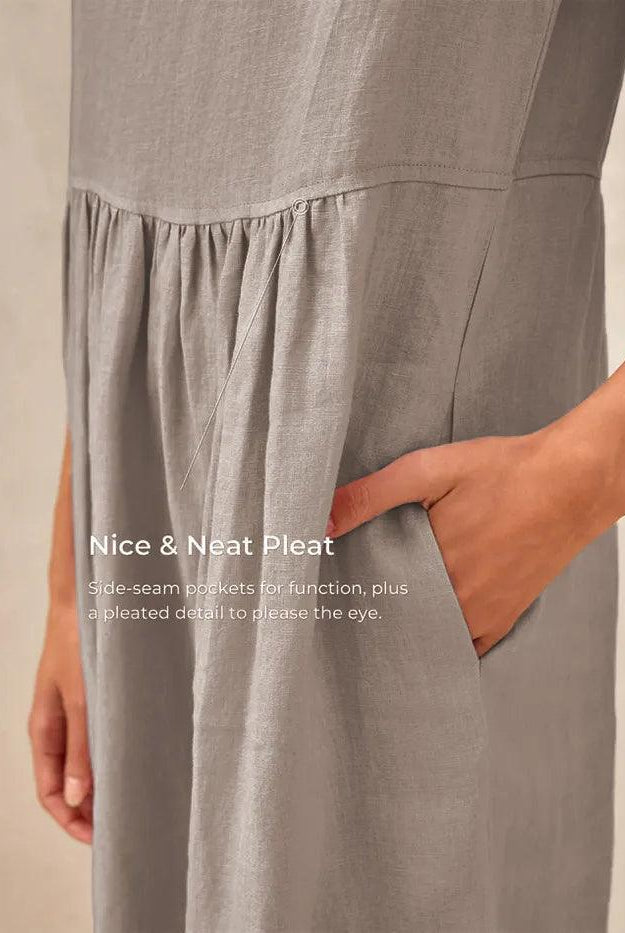 JOAN 100% Linen Cap Sleeve Washed Maxi Dress - DRESSES-Linen