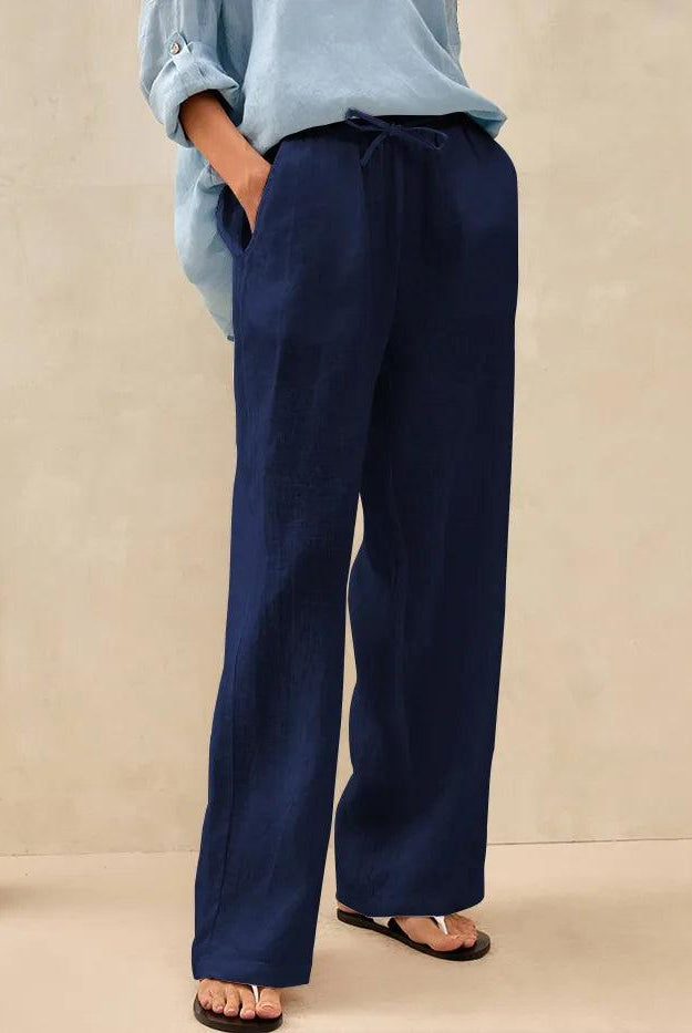 100% Linen Classic Pants LYON - Navy Blue / S - BOTTOMS-Linen