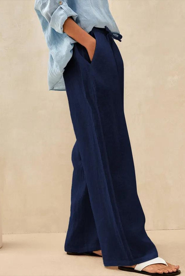 100% Linen Classic Pants SELAH - Navy Blue / S - BOTTOMS-Linen