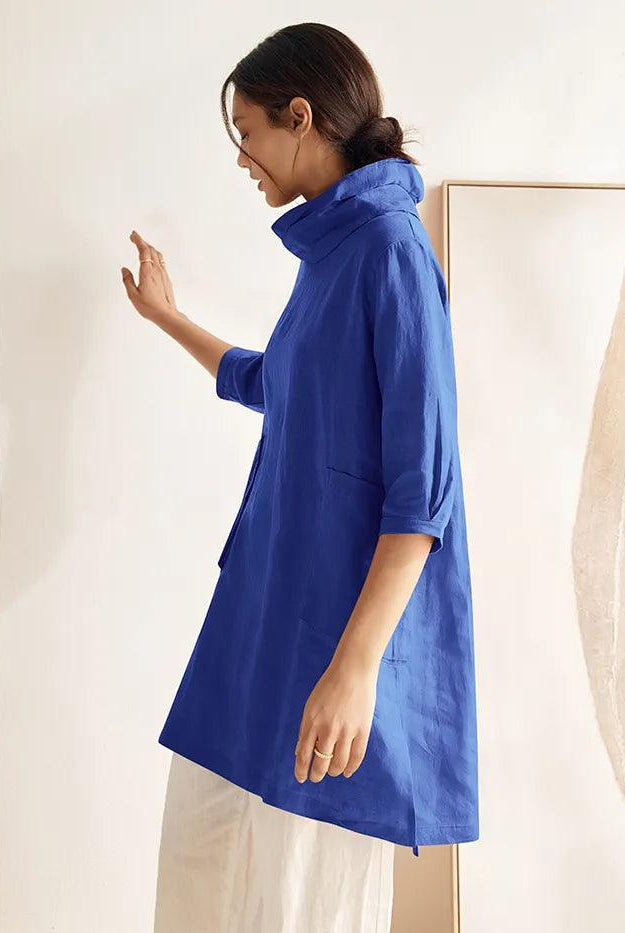 100% Linen Cowl Neck Oversized Tunic ELEANOR - TOPS-Linen Tunics