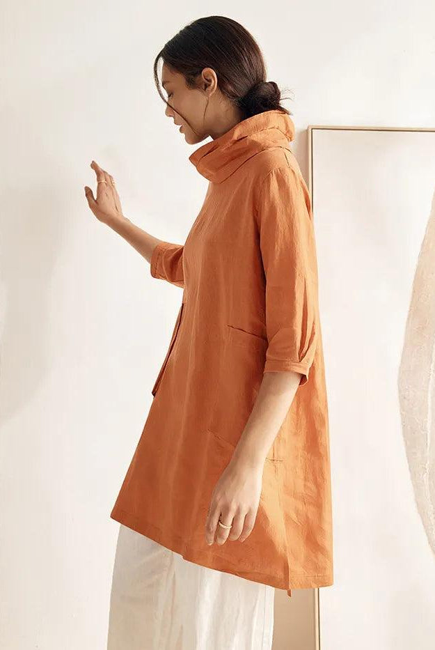 100% Linen Cowl Neck Oversized Tunic ELEANOR - TOPS-Linen Tunics