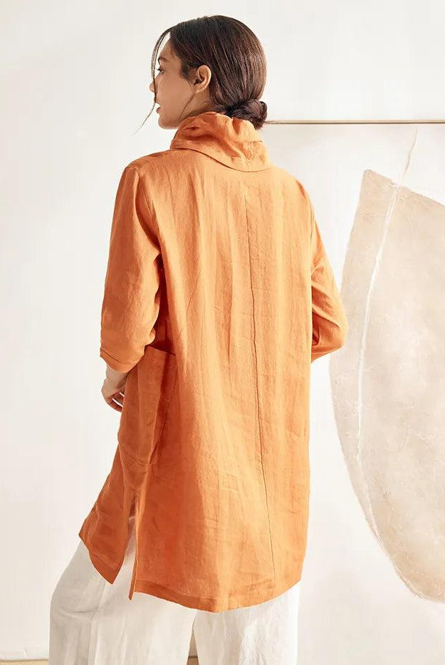 100% Linen Cowl Neck Oversized Tunic ELEANOR - TOPS-Linen Tunics