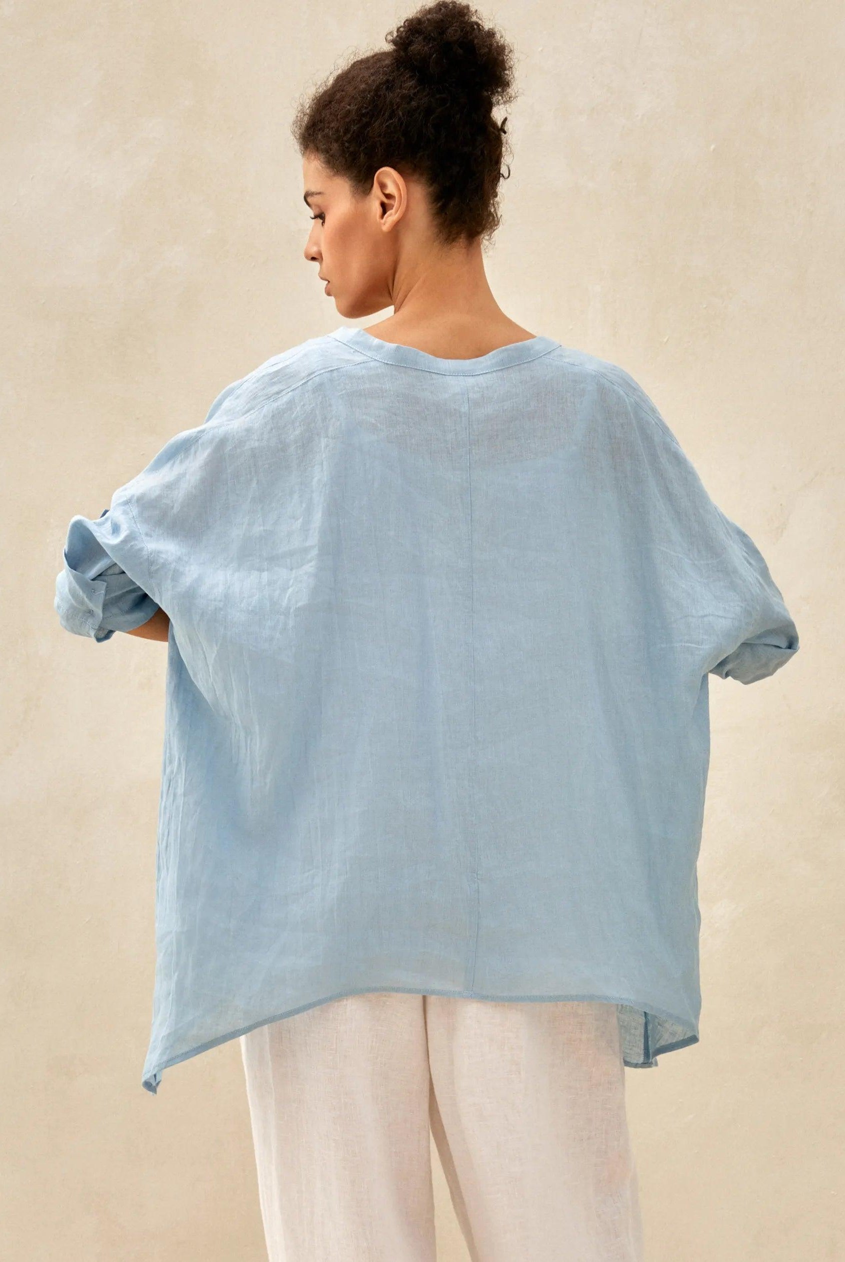 100% Linen Delicate Deep V-Neck Over Top KAIA - TOPS-Linen Tunics