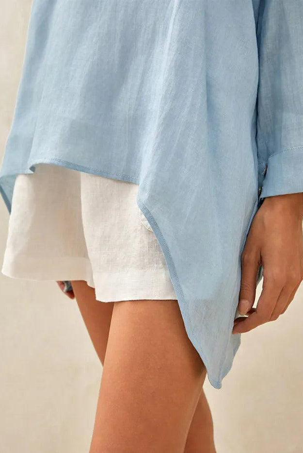 100% Linen Delicate Deep V-Neck Over Top KAIA - TOPS-Linen Tunics