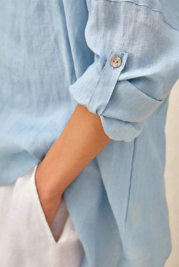 100% Linen Delicate Deep V-Neck Over Top KAIA - TOPS-Linen Tunics