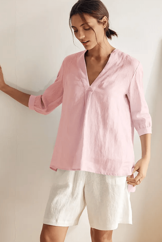 100% Linen Dress Shirt JOANNA - TOPS-Linen Blouses