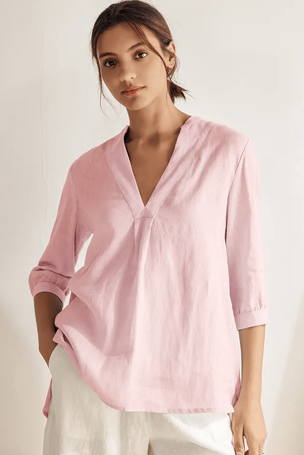 100% Linen Dress Shirt JOANNA - TOPS-Linen Blouses