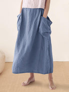 100% Linen Elastic Waist Skirt MARINA - BOTTOMS-Linen Skirts
