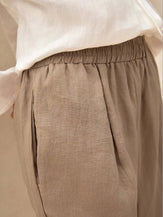 100% Linen High-Waisted Elasticated Trousers JOELLE - BOTTOMS-Linen Pants