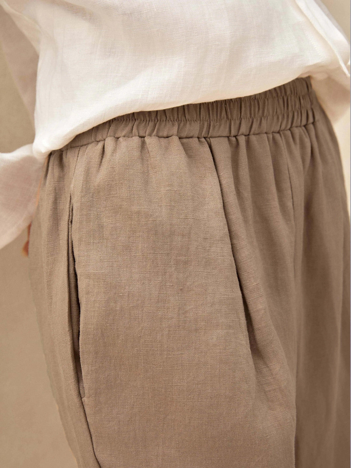 100% Linen High-Waisted Elasticated Trousers JOELLE - BOTTOMS-Linen Pants