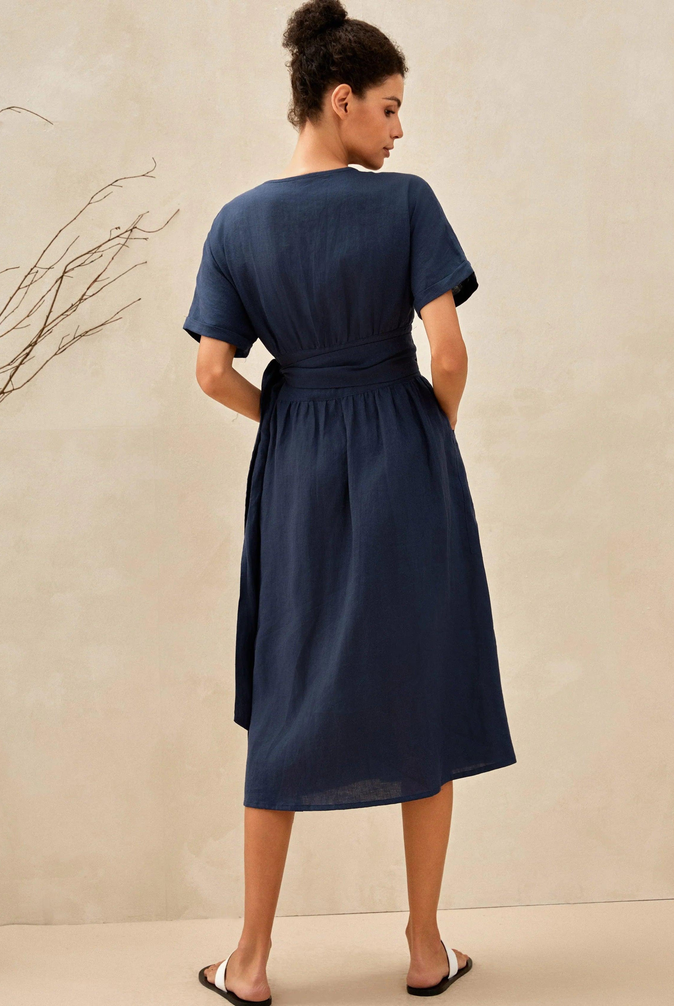 100% Linen Kimono Dress CELESTE - DRESSES-Linen Midi