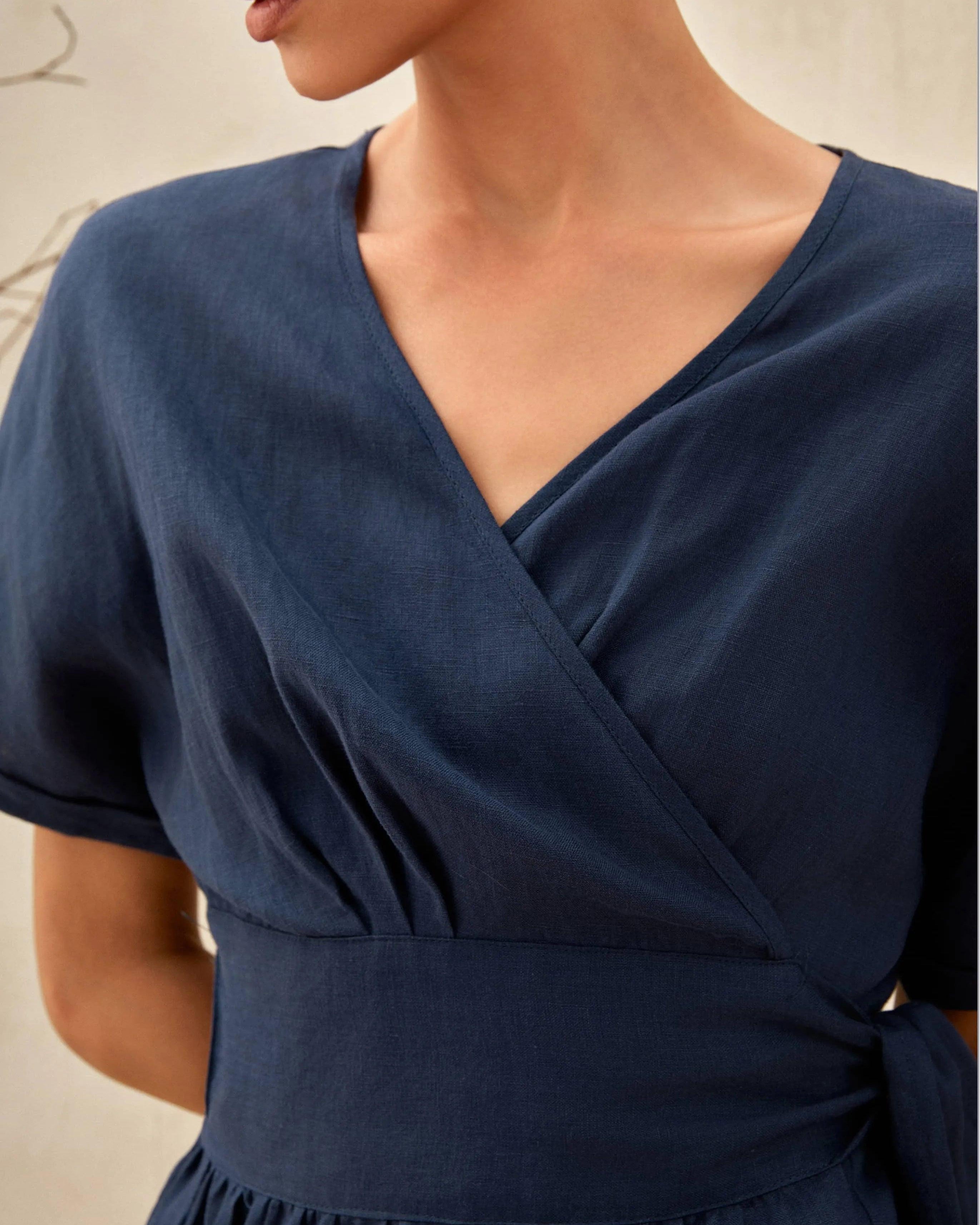 100% Linen Kimono Dress CELESTE - DRESSES-Linen Midi