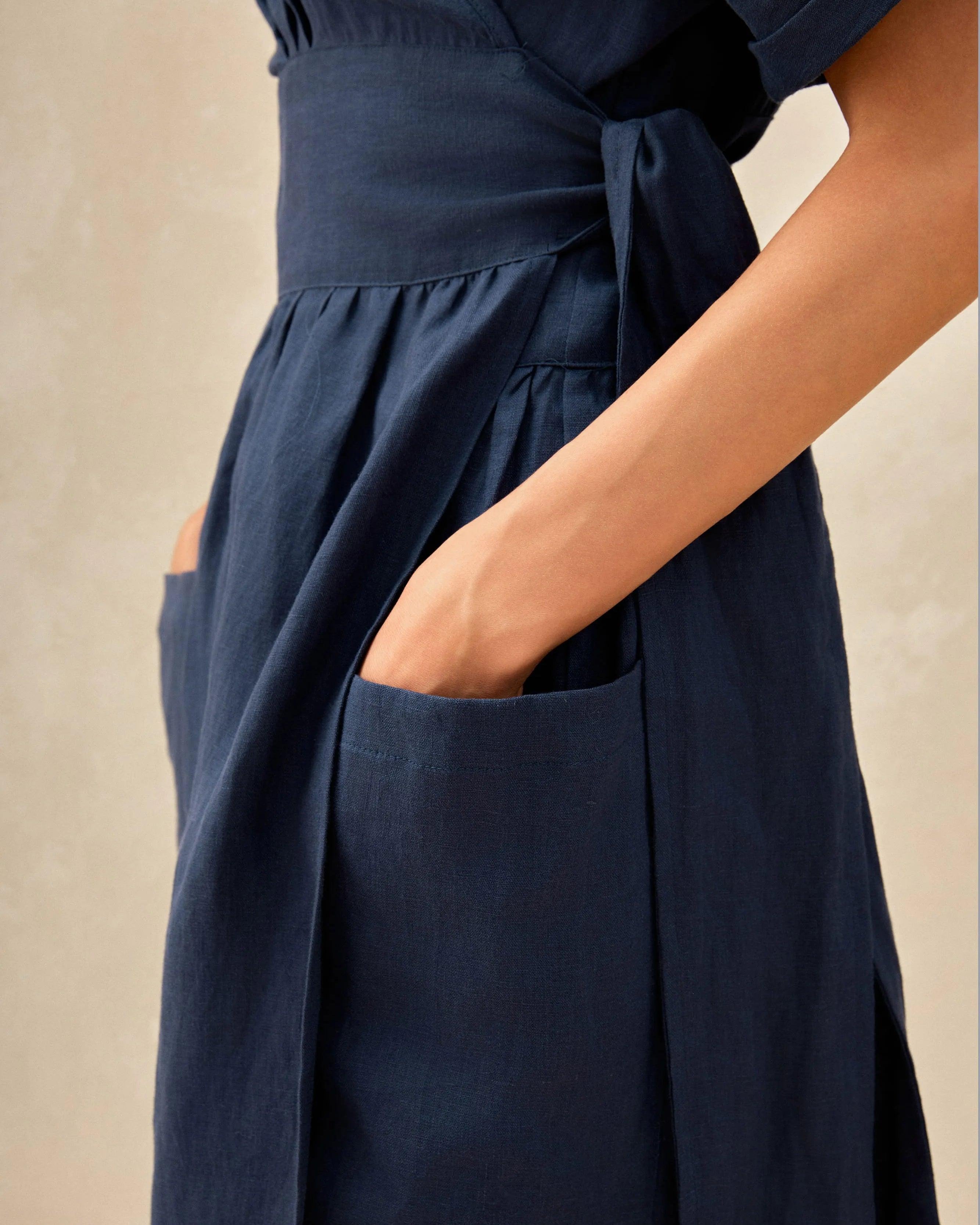 100% Linen Kimono Dress CELESTE - DRESSES-Linen Midi