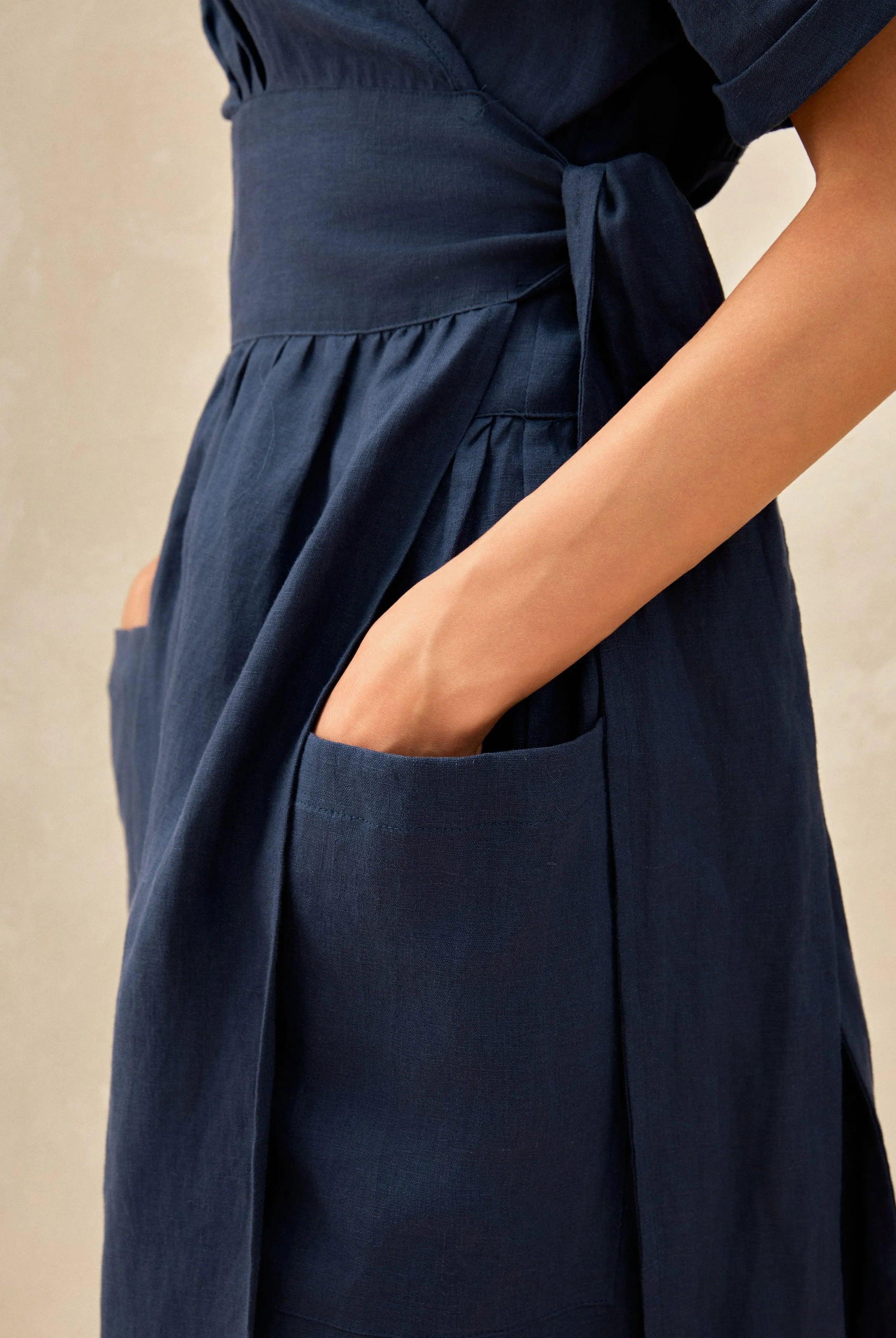 100% Linen Kimono Dress CELESTE - DRESSES-Linen Midi