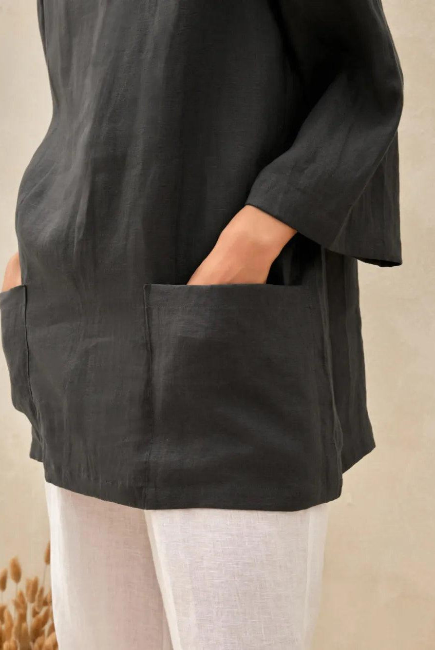 100% Linen Loose Long Shirt LILY - TOPS-Linen Tunics